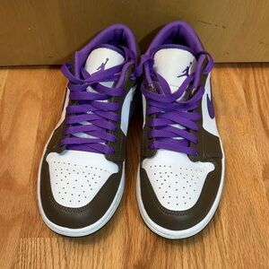 Air Jordan 1 Low SE Men's Sneakers Size 7.5 in white, purple, and brown